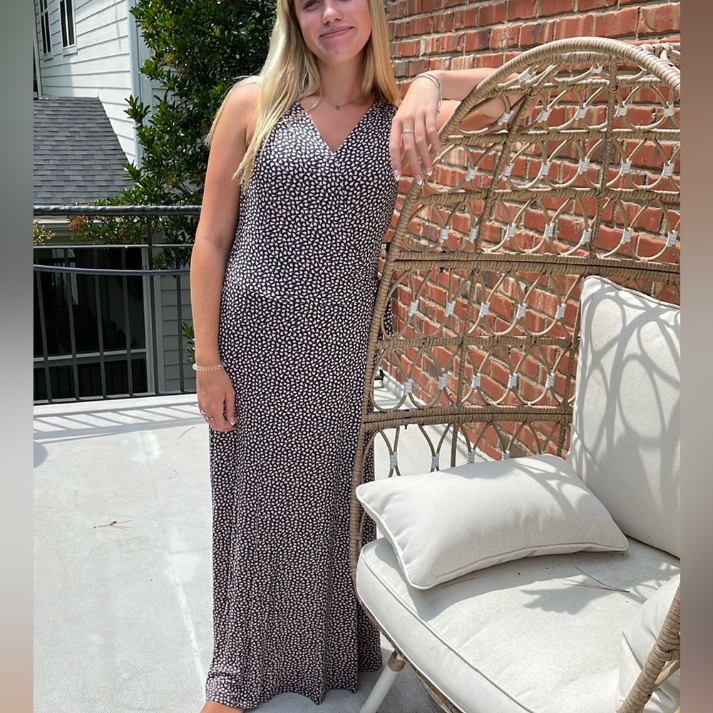 NWT🩶🎀Super Cute Gray & Pink Design Faux Wrap Top Sleeveless Jersey Maxi Dress